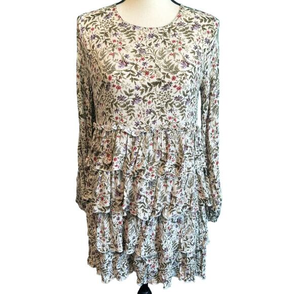 Urban Outfitters Cream Botanical Floral Tiered Dress Women's Small - Picture 1 of 11